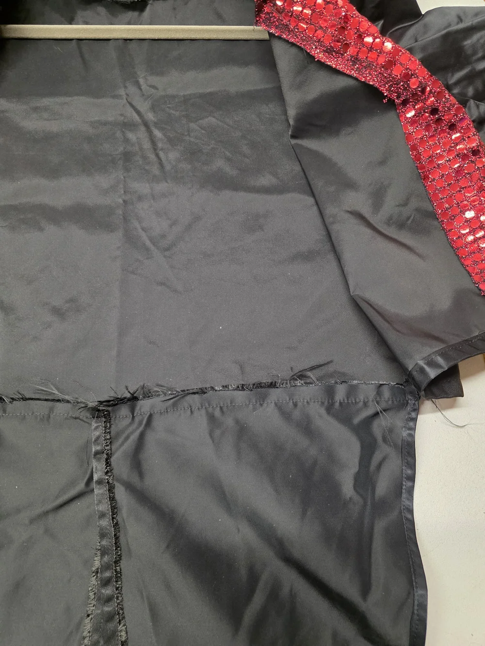 Vintage Style 70s Disco Showman Costume Red Sequin Shorts Black Tailcoat Adult